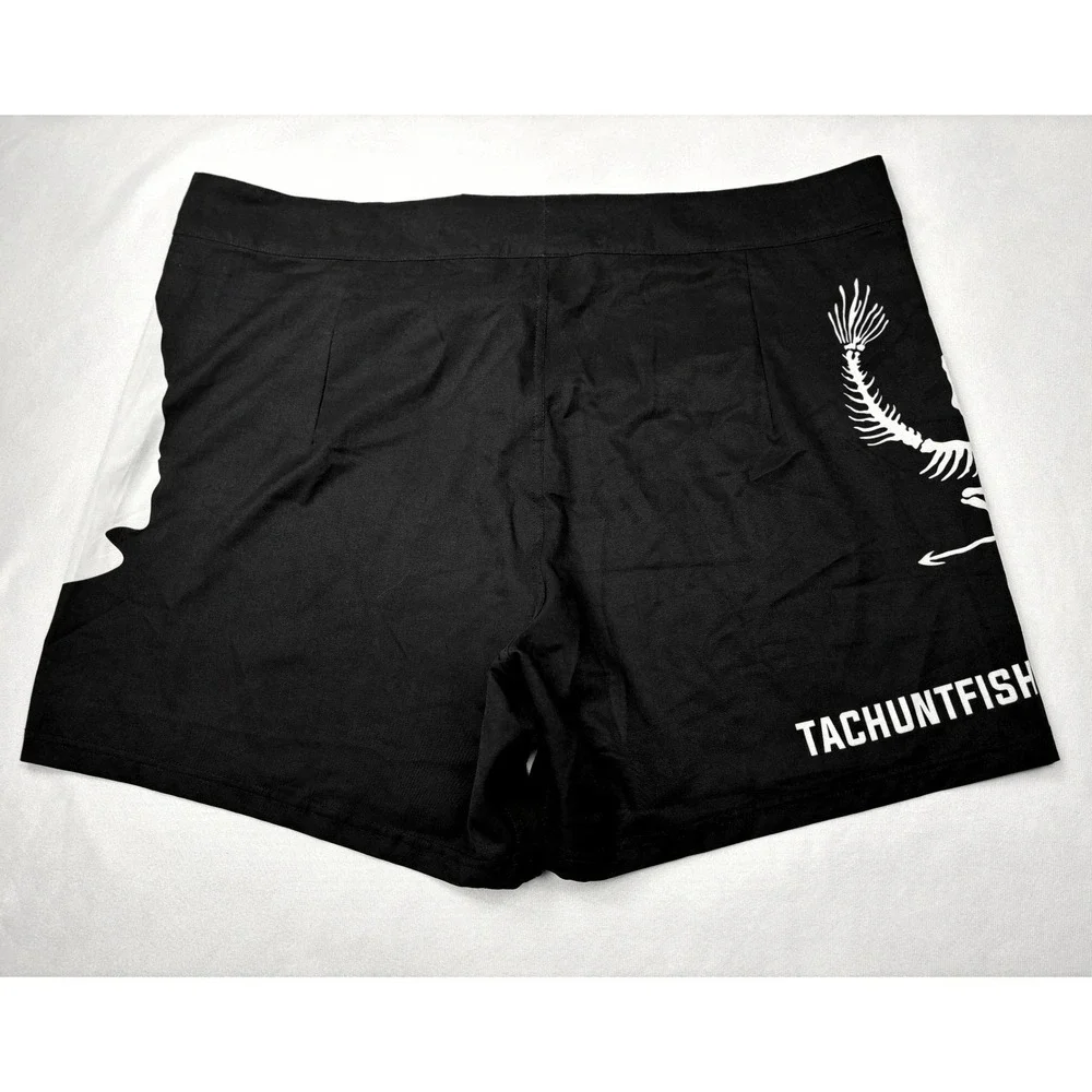 Tachuntfish Mens Board Shorts‎ Black Skeleton Fish Arrowhead Swim Trunks 2XL